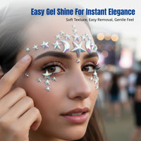 Geometric Sparkle Gel Face Sticker, Brow Crystal, Event Makeup Decoration, Shiny Crystal, Random Pattern