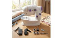 Compact Desktop Sewing Machine Foot Pedal Electric Sewing Machine White and Lavender Adjustable Dials