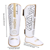 Ankle Protection Shin Guards with Instep Guard Secure Fit Muay Thai Shin Guards Pre-Curved Design for Training, Sparring, Combat Arts Class