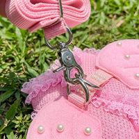 Dog Harness and Cat Harness Vest with Leash Set, Soft Polyester Puppy and Kitten Harness with Angel Feathers and Pearls for Small Dog Walking