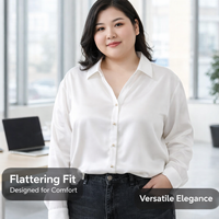 Silk-Like Shirts for Women Plus Size with V-Neck Long Sleeve Design, Party Tops and Office Wear, Dress with Stretch Material