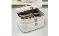 Double-Layer Makeup Bag Zippered Double Layer Cosmetic Bag PU Cosmetic Organizer Soft Long-Lasting for Travelers, Vanity