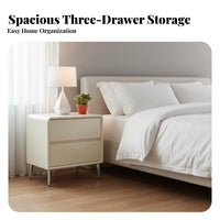 Modern Design 3-Drawer Rounded Nightstand Large Capacity Bedside Table Compact Footprint Home Furniture Handleless Design for Homeowners, Apartment Dwellers, Students, Bedroom, Study Room, Away Ice