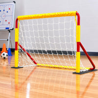 Rectangular Frame Soccer Goal White Netting Outdoor Soccer Goal Yellow Padding Athletic Gear Red Support Poles for Football Practice
