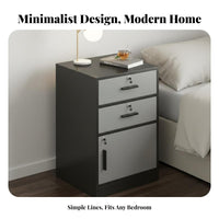Modern Design Locking Nightstand Mobile Design Lockable Nightstand Easy to Clean Bedside Cabinet with Lock Sturdy and Long-Lasting for Renters, Students, Roommates, Dorm Room, Small Areas, Office