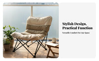 Space-Saving Foldable Moon Chair Lightweight Single Lazy Sofa Chair Ergonomic Design Sturdy Metal Frame for Students, Adults, Balcony, Dorm Room, Reading Nook, Playroom