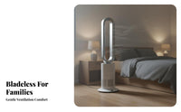 Hot & Cool Function Bladeless Fan Multiple Speeds & Modes Cooling and Heating Fan Wide Angle Oscillation for Homeowners, Living Room, Office