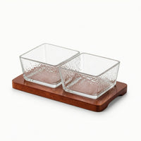 Serving Tray with Glass Containers Wooden Snack Tray with Lids Container with Lid Hammered Platter Double-Compartment for Hosts
