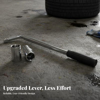 Labor Saving 4 Way Wheel Wrench Heavy Duty 4 Way Lug Wrench Universal Fit Sockets for DIYers, Emergency, Roadside