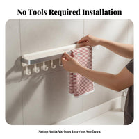 Drilldamage-without Cost Installation Wall-Mounted Towel Rack with Shelf Easy to Install Towel Bar with Hooks High Load-Bearing Bathroom Organizer Heavy-Duty for Renters, Homeowners, Families, Washroom, Lavatory, Small Areas, Laundry Room