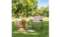 Aluminum Folding Chair Rust-Resistant Portable Fishing Chair Wooden Armrests Lightweight Folding Armchair for Hikers, Patio, Balcony
