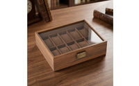 Walnut Watch Box with Glass Lid 10-Slot Watch Display Box Clear Storage Holder Sturdy for Dresser