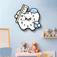 Oral Health-Themed Wall Clock Easy-to-Read Tooth Shaped Clock Hanging for Pediatricians, Kids, Pediatric Office, Classroom