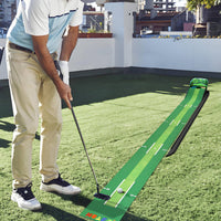 Textured Golf Putting Mat with Ball Return Realistic Putting Mat with Ball Return Portable Indoor Golf Practice Aid with Alignment Lines Long-Lasting for Beginners