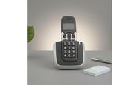 Large Buttons Digital Cordless Telephone Call Function Keys Cordless Handset Black Finish Charging Base Cradle Silver Trim
