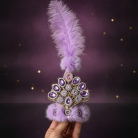 Ornate Pointed Hat with Feather Handmade Folk Costume Hat Rhinestone Jeweled Costume Headpiece Faux-Faux-Hair for Performers, Cosplayers, Stage Performances, Photoshoots