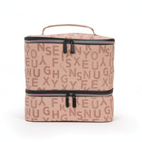 Portable Two-Tier Makeup Bag Boxy Cosmetic Storage Bag with Handle Zippered Travel Cosmetic Organizer Large for Travelers