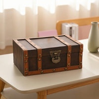 Wooden Keepsake Box with Hinged Lid Rustic Wooden Box with Hinged Lid Antique-Themed Storage Chest for Vanity, Desk, Shelf