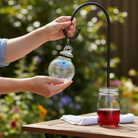 Hanging Hummingbird Feeder with Colorful Glass Wind Chime for Outdoor Garden