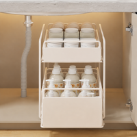 Under-Sink Storage Rack, Slide Rack, 2-Tier, Drawer-Type, Kitchen Storage, Under-Bathroom Sink Organizer, Metal, White