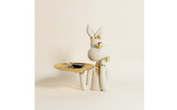 Sculpted Rabbit Figurine with Tray Gold-Tone Bunny Tray Statue Decorative Rabbit Statue Golden for Entryway, Vanity, Living Room