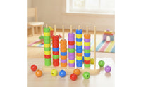 Educational Approach Wooden Peg Board Bead Game Fine Motor Bead Matching Toy Hand-Eye Coordination Wooden Peg Board with Beads Stacking for Toddler Boys and Girls, Toddlers, Preschoolers, Home, Classroom