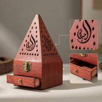 Aromatic Burner with Drawer Wooden Censer Hollow-out for Home Decor
