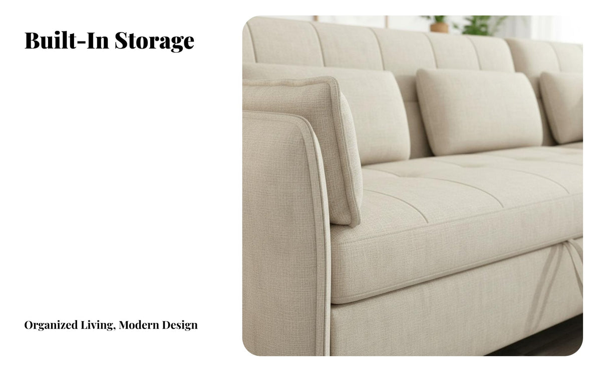 Pull-extendable Sleeper Chaise Space-Saving Pull-extendable Sleeper with Storage Chaise L-Shaped transformable Couch for Apartment Dwellers, Homeowners, Home Office