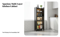 Floor Standing Microwave Stand Large Capacity Multi-Layer Kitchen Cabinet Steel Frame Kitchen Storage Cabinet for Null