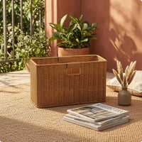 Faux Rattan Basket Open-Top Rectangular Storage Basket Sturdy Home Organizer