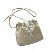 Chinese Design Crossbody Bag Versatile Wear Drawstring Bucket Bag Ideal Gift Pearl Handle Purse for Party, Wedding