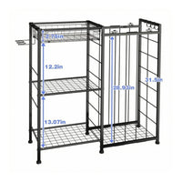 Wire Frame Sports Ball Rack Black Metal Tiered Ball Rack Elastic Straps Foldable for Indoor Use