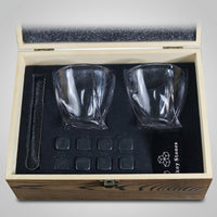 Gift Box with Whisky Gift Set for Birthday Gifts, Premium Wooden Box with 2 Whisky Glass and 8 Whisky Stones, Dad Birthday Gift for Him, 14pc