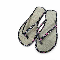 Floral Flip Flops Flat Sole Straw Footbed Sandals Slip-On
