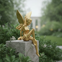 Resin Fairy Figurine Seated Fairy Figurine with Wings Enchanting Shelf Sitter Outdoor for Art Lovers, Office, Bookshelf