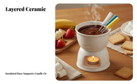 Ceramic Fondue Set High-Temperature Resistant Chocolate Melting Pot Even Heat Distribution Candle Heated Melting Pot for Couples, Sweet Treat Moment