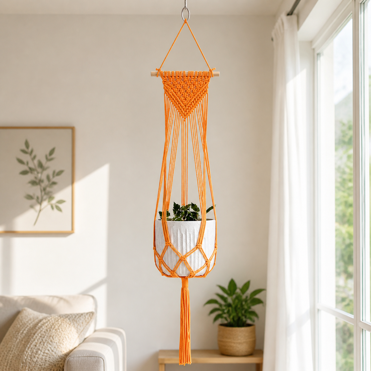 Macrame Plant Hanger 20x110cm, Handmade Hanging Planter, Nordic Design Hanging Basket for Indoor Outdoor Home Decor