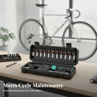 Hard Storage Case Mini Cycle Tightening Force Wrench 2.5-30 Nm 1/4 Inch Drive Tightening Force Wrench Set Knurled Grip Cycle Repair Kit Driver Bits