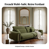 Curved olive Sofa Removable and cleanable Cover Living Room Furniture Wabi-Sabi design Upholstered Couch for Homeowners, duos, Lounge Area, Apartment