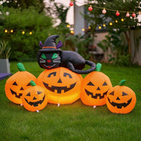 Inflatable Black Cat and Pumpkin Cute Inflatable Cat with Pumpkins Outdoor Halloween Decoration Bright for Lawn