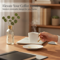 Bone China Coffee Cup and Saucer Set with Gold Rim, Customizable Logo, Ceramic Teacup for Cafe
