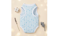 Fitted Female Feline Recovery Suit Blue Post-Surgery Feline Suit Heart Print White Trim