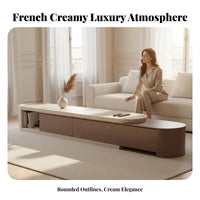 2 Pieces French Cream aesthetic Nesting Coffee Tables Space-Saving Pebble-Shaped Coffee Table pair Modern Design Household Furniture Rounded Edges for Apartment Dwellers, Interior Decorators, Living Room, Small Spaces, Lounge Area, Bedroom