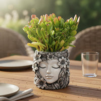 Artistic Design Divine Head Planter Pot Vintage Finish Face Flower Pot Artisanal Look Head Planter for Gardeners, Desktop, Garden, Patio, Windowsill