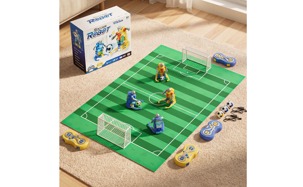 Remote Control Soccer Robot Toy with Field Mat Interactive Remote Control Soccer Robot Toy with Goals Tabletop Football Game Set for Kids, Playroom