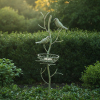 Outdoor Garden Stake with Bird Nest Rustic Iron Flower Insert with Birds Distressed Metal Bird Garden Stake Decorative for Gardeners, Homeowners, Courtyard, Planters