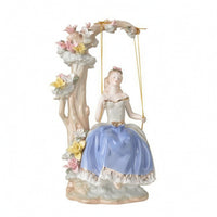 Girl on Swing Figurine Handmade Figurine with Flower Tree Glazed for Vanity