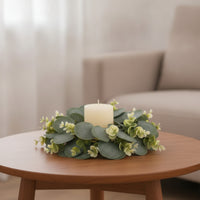 Tabletop Eucalyptus Candle Wreath Natural-Looking Candle Wreath with Eucalyptus Leaves Faux Decor Lifelike for Dining Table