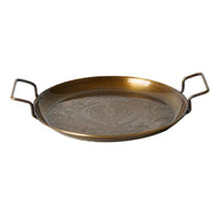 Brass serving Tray with Handles Decorative Engraved Brass Tray Gold-Toned for Vanity