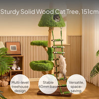 Solid Wood Cat Tree Condo, Multi-Functional Cat Tower